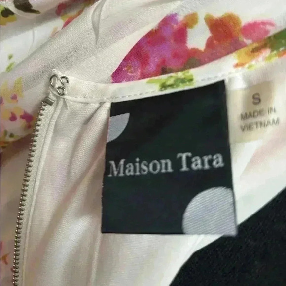 MAISON TARA PINK FLORAL RUFFLE SUMMER MIDI TIE SASH HI LOW DRESS SIZE SMALL🩷 - Picture 7 of 10